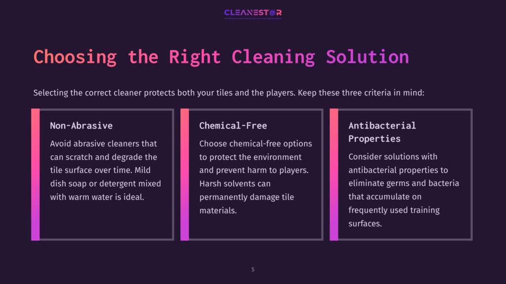 5 Choosing The Right Cleaning Solution 2 Three Columns Detail Choosing The Right Cleaning Solution For Tiles: Non-Abrasive, Chemical-Free, And Antibacterial Properties. The Header Reads &Quot;Choosing The Right Cleaning Solution.