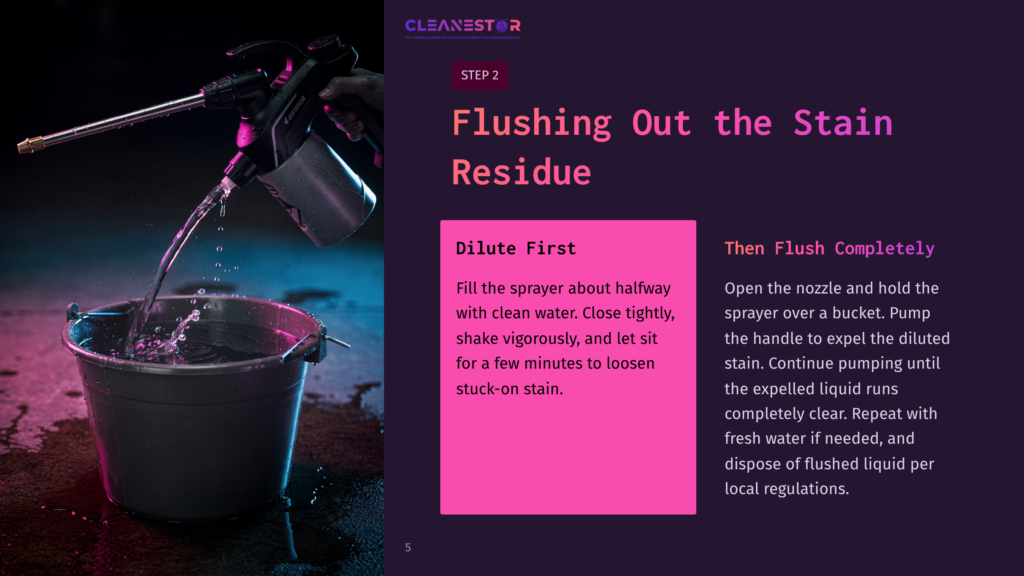 A Black Pump Sprayer Positioned Above A Metallic Bucket Filled With Water, With Purple And Pink Lighting Creating A Dramatic Effect.