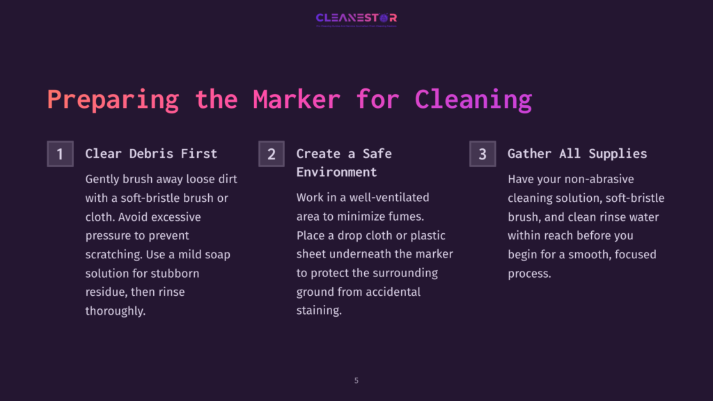 Instructions For Cleaning A Bronze Grave Marker, With Steps In Colorful Text On A Dark Background, Numbered 1-3.