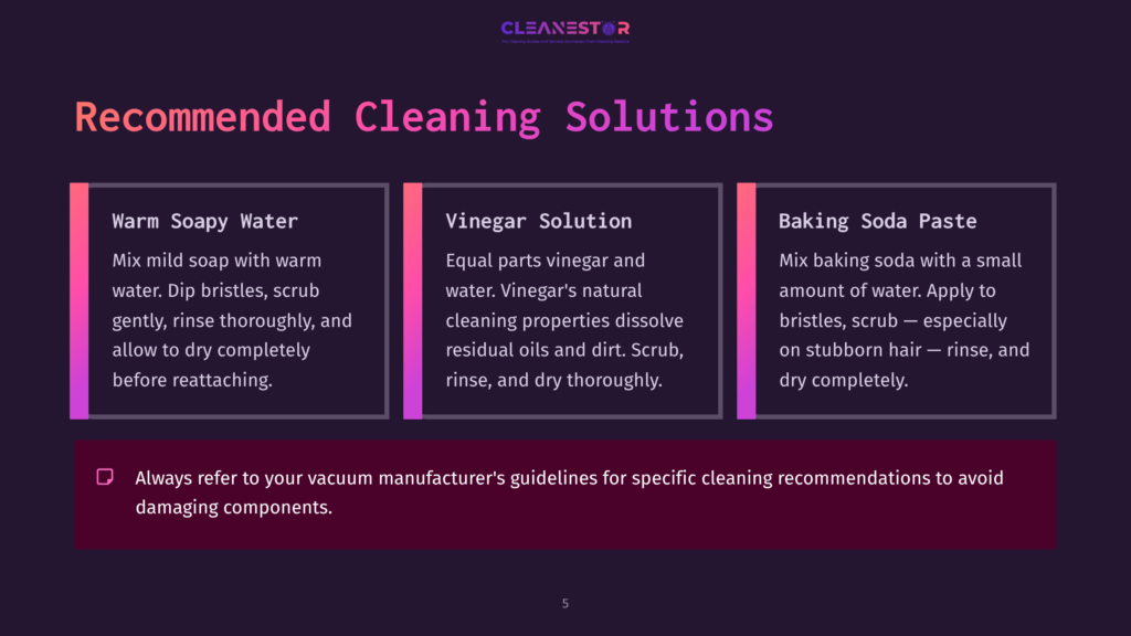 Three Cleaning Solutions Outlined In Colorful Boxes: Warm Soapy Water, Vinegar Solution, And Baking Soda Paste, With Instructions Underneath.