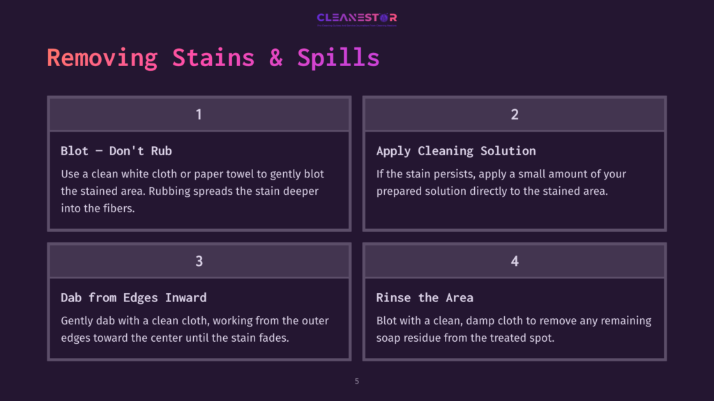 Four-Step Infographic On Cleaning Felt Coasters, Featuring Text Instructions In White And Pink Over A Dark Purple Background.