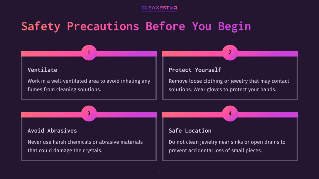 Four Colorful Safety Precautions Outlined In A Grid Layout, With Icons And Numbered Sections, On A Dark Background.