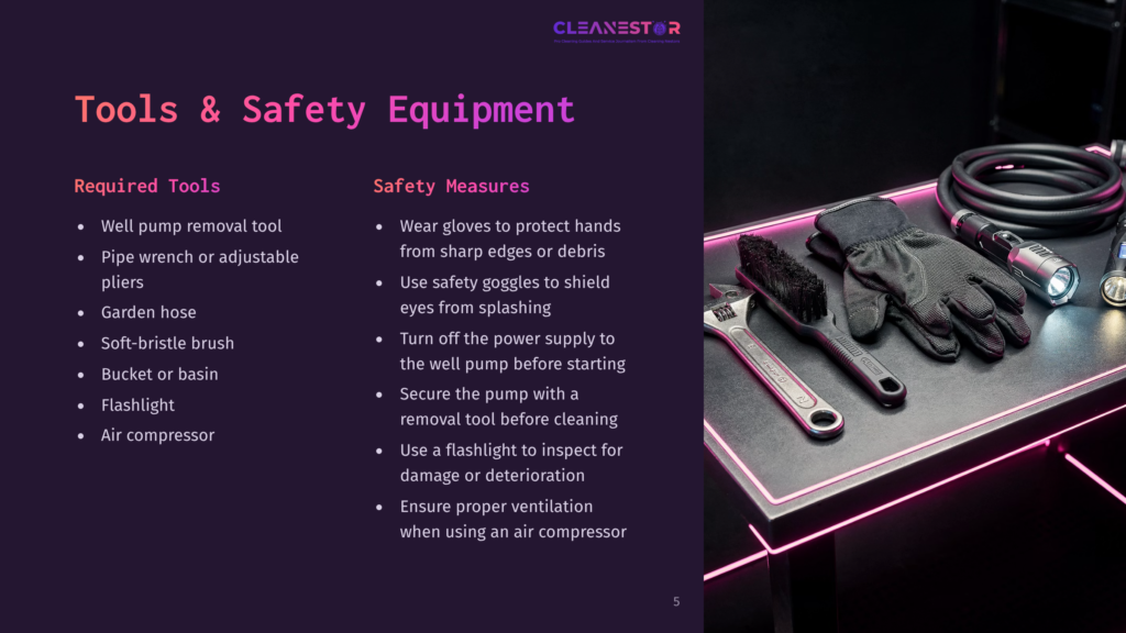 Tools And Safety Equipment Layout On A Dark Table, Featuring Gloves, Brushes, A Wrench, And A Flashlight With Glowing Edges.