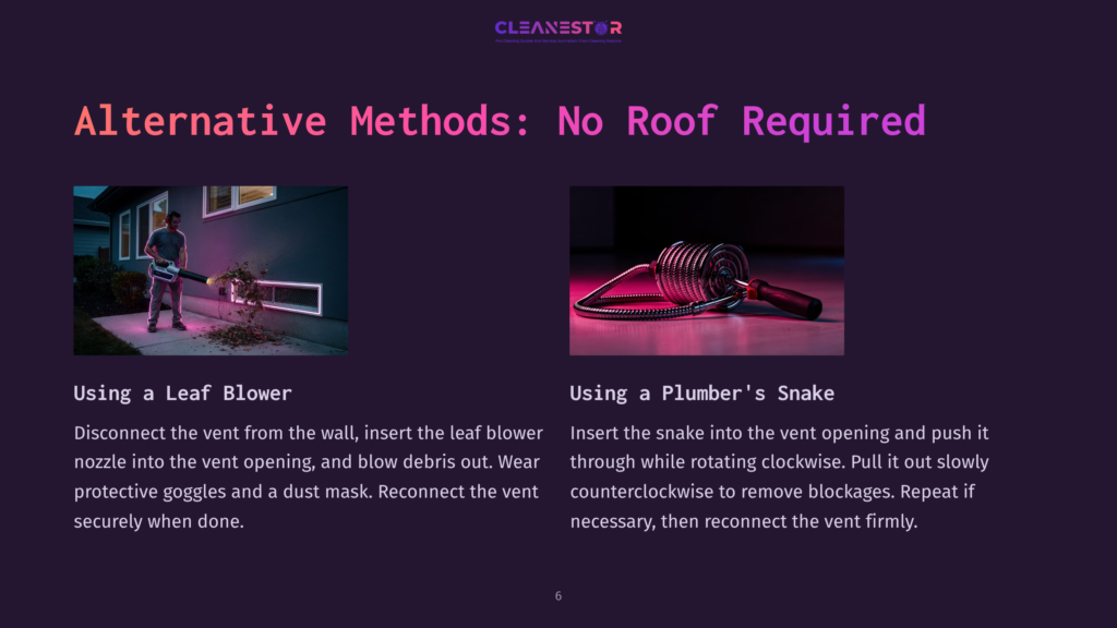 A Split Layout With A Leaf Blower And Plumber'S Snake On A Dark Background. The Left Highlights Using A Leaf Blower; The Right Details A Snake Tool.