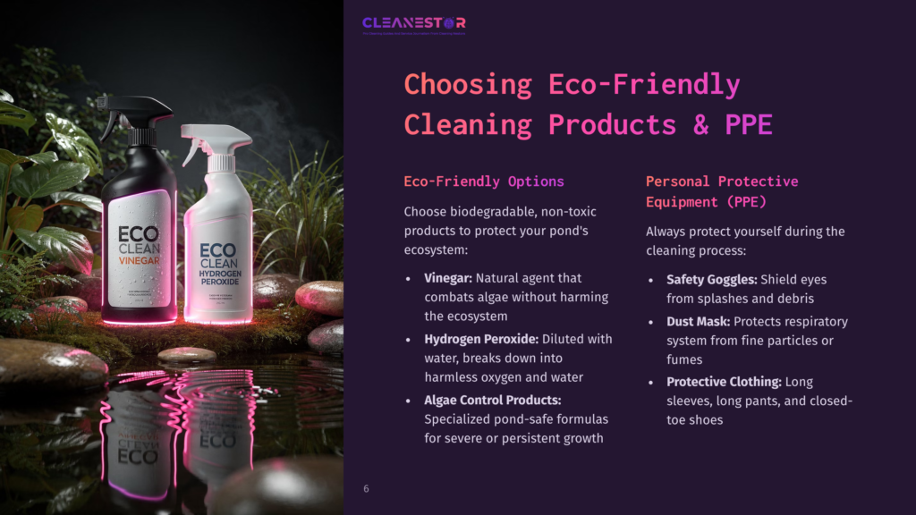 Two Cleaning Products Labeled &Quot;Eco Clean&Quot; And &Quot;Eco Clean Vinegar&Quot; On A Dark Gradient Background. Stones And Greenery Surround The Bottles.