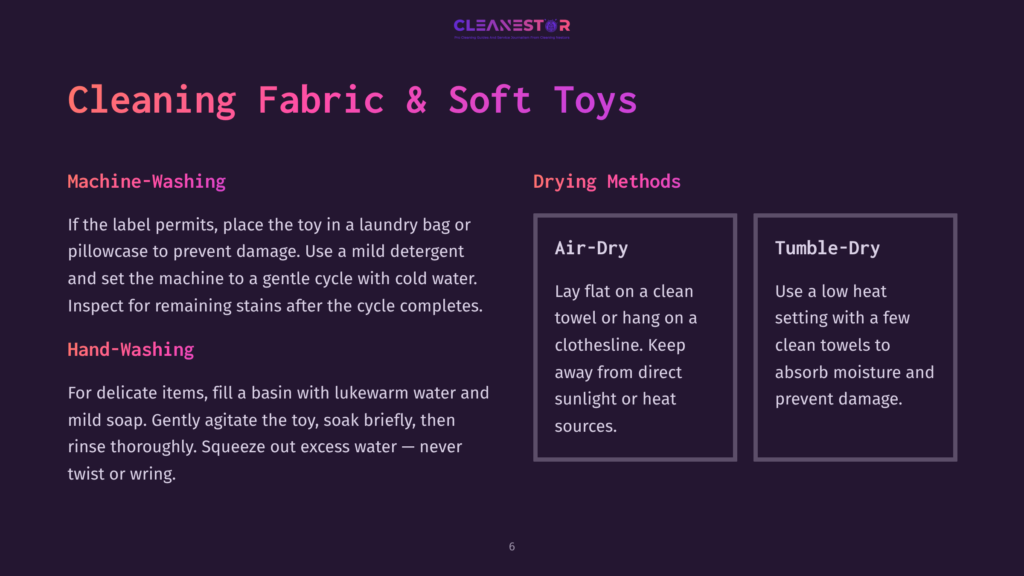 6 Cleaning Fabric And Soft Toys Cleaning Fabric &Amp; Soft Toys: Machine-Washing And Hand-Washing Instructions For Fabric Toys, And Drying Methods Including Air-Drying And Tumble-Drying.