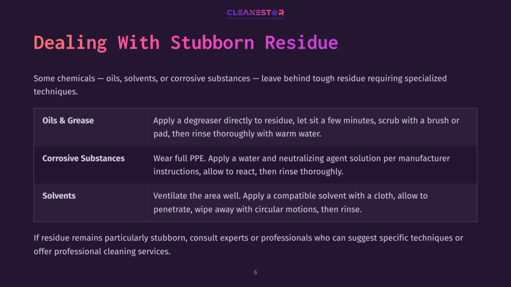 Instructions For Cleaning Stubborn Residues From Plastic Barrels, Featuring A Steps List In White Text On A Dark Background With Icons.