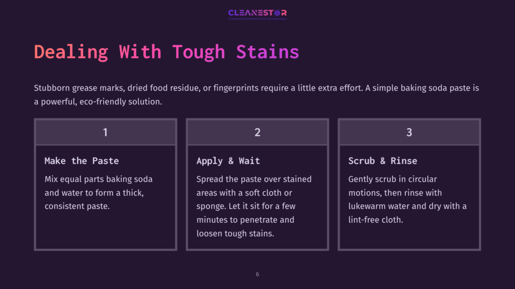 Steps For Cleaning Tough Stains On Frosted Glass: Mix Baking Soda Paste, Apply, Scrub Gently, And Rinse With A Lint-Free Cloth.
