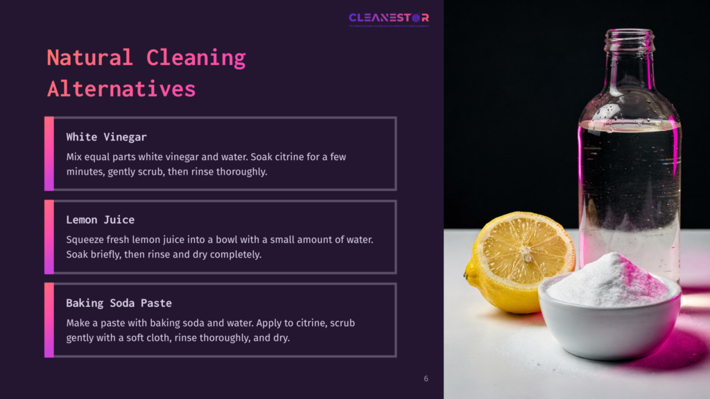 Natural Cleaning Alternatives: White Vinegar, Lemon Juice, And Baking Soda Paste Shown With A Lemon, Bowl Of Baking Soda, And Bottle Of Water.