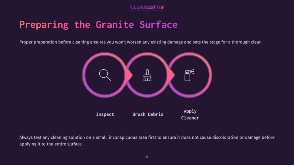 Three Icons In A Circular Layout: A Magnifying Glass For Inspection, A Brush For Debris Removal, And A Spray Bottle For Applying Cleaner, On A Dark Background.
