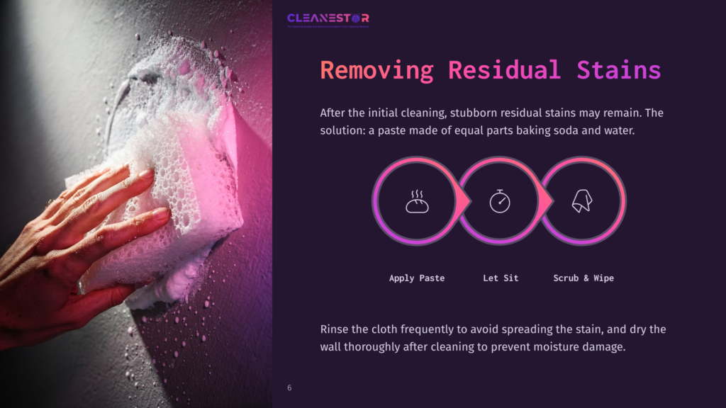 Hand Scrubbing A Wall With A White Sponge And Pink Foam, Demonstrating A Cleaning Solution For Removing Residual Stains.