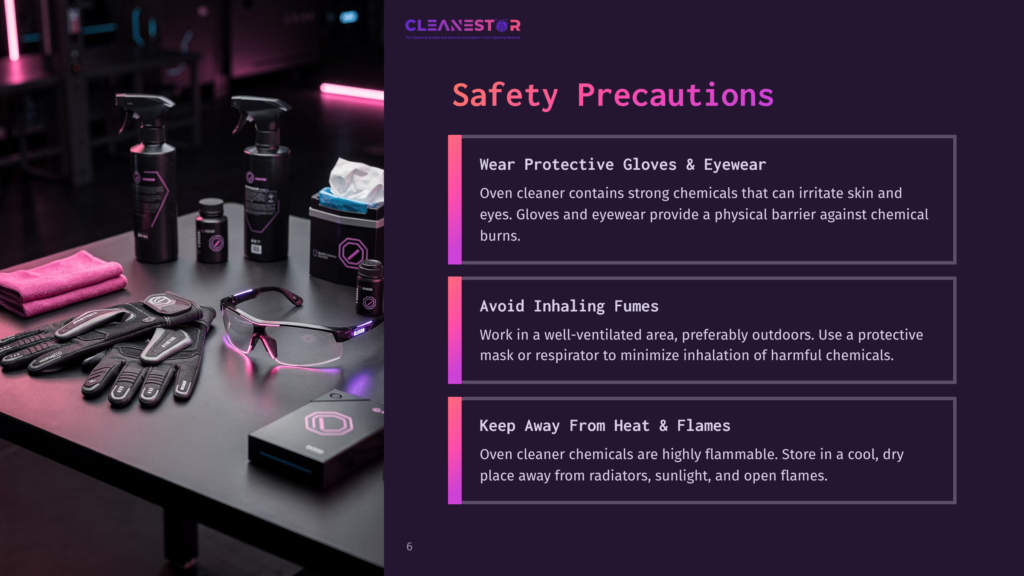 Safety Precautions For Cleaning Aluminum Rims, Featuring Highlighted Text On Gloves, Ventilation, And Flammability With A Dark Background And Colorful Accents.