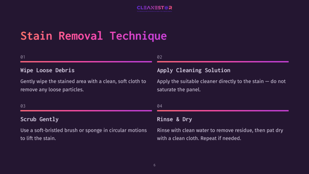Steps For Cleaning Car Door Panels, Including Wiping Debris, Applying Cleaner, Scrubbing, And Rinsing, With Bright Pink And Purple Text.