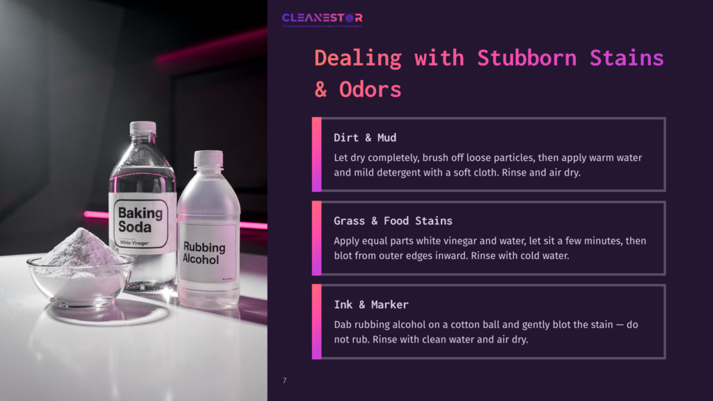 Clear Bottles Of Baking Soda And Rubbing Alcohol Beside A Bowl Of Powder, With Cleaning Tips Outlined In A Colorful Layout.