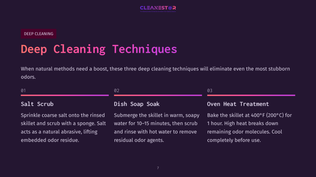Deep Cleaning Techniques: Salt Scrub, Dish Soap Soak, And Oven Heat Treatment For Odor Removal.