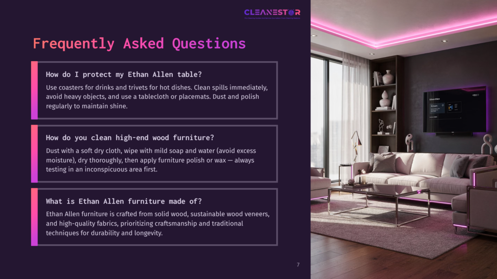 Modern Living Room With A Sleek Coffee Table, Pastel Purple Lighting, And A Large Window Showcasing City Views. Text On Dark Purple Background.