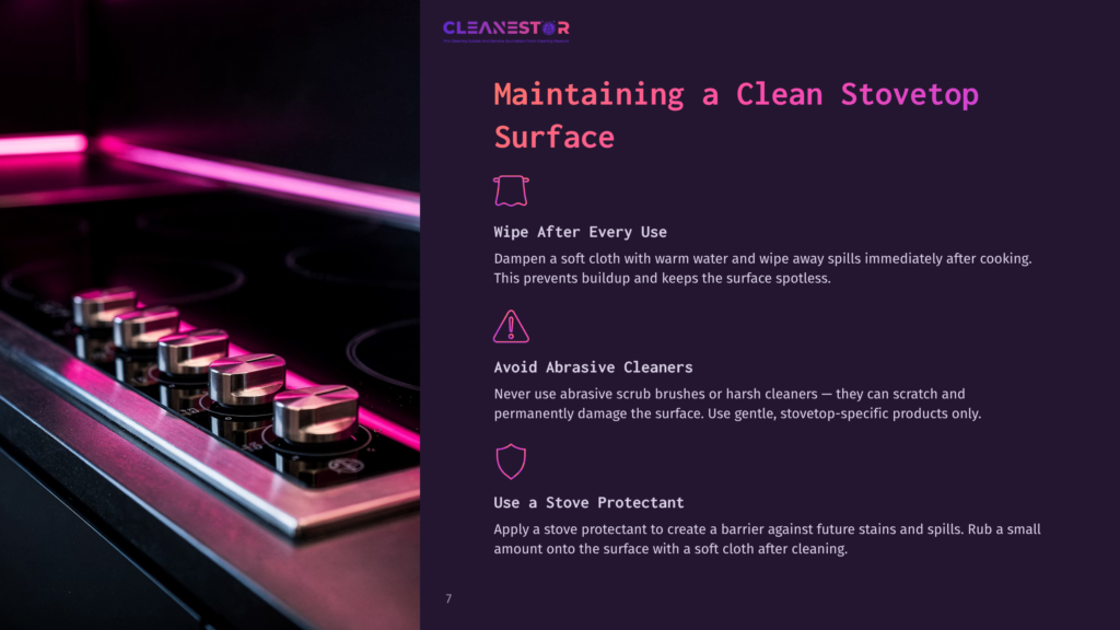Close-Up Of A Clean Kitchenaid Stove Top With Shiny Metal Knobs And A Pink And Purple Lighting Backdrop, Highlighting Maintenance Tips.