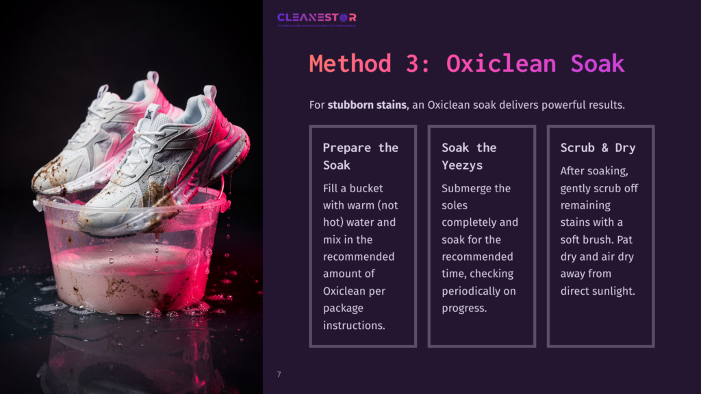 7 Method 3 Oxiclean Soak Method 3: Oxiclean Soak For Stubborn Stains: A Clear Plastic Tub Filled With Pink Water And Dirty White Sneakers, Ready For Cleaning.