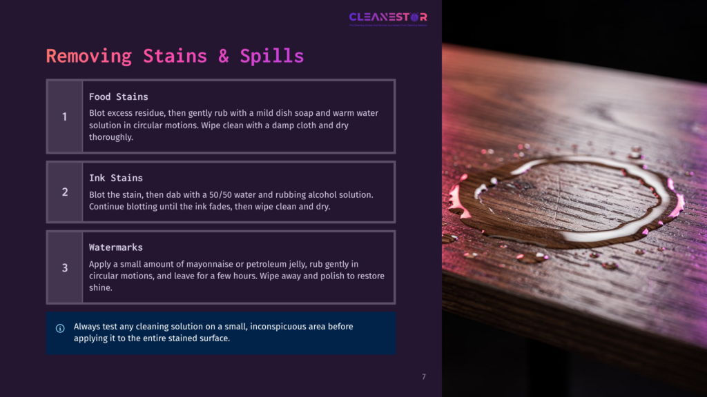 A Water Spill On A Dark Wood Table, With A Circular Ring Of Water Reflecting The Warm, Colorful Lights From The Side. The Image Is A Close-Up, Highlighting The Texture Of The Wood And The Reflective Quality Of The Water.