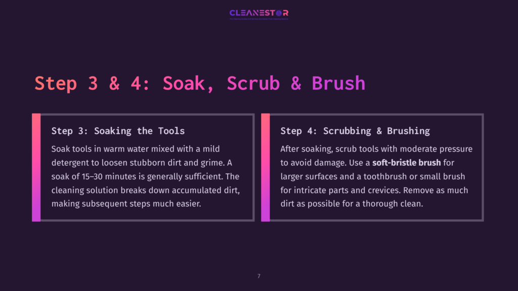 Text On A Dark Background Outlines Steps For Cleaning Mudding Tools, Featuring Bright Headings And Instructions With Clear Layout.