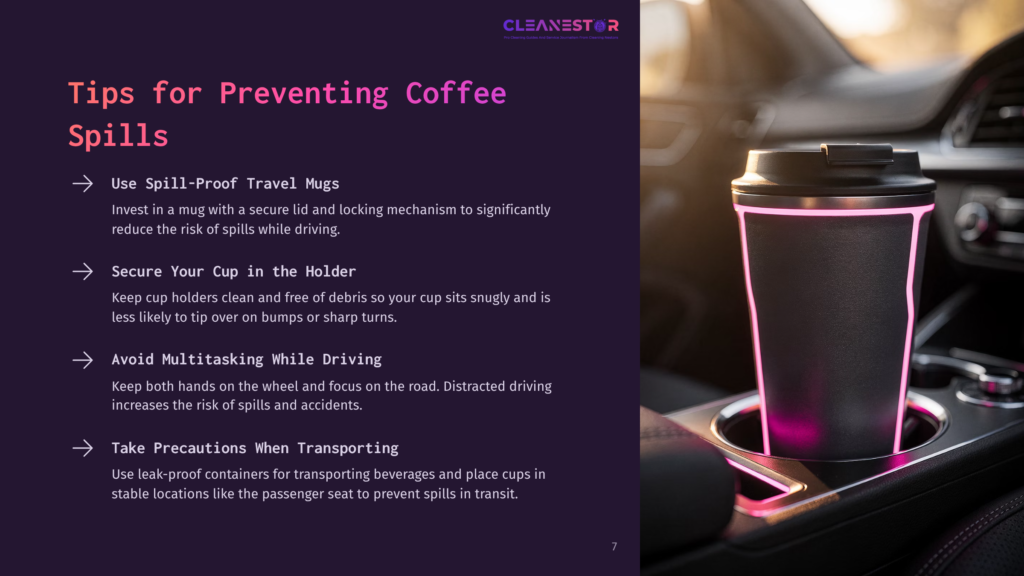 A Black Travel Mug With A Pink Led Light Ring Sits In A Car'S Cup Holder, Illustrating Tips For Preventing Coffee Spills.