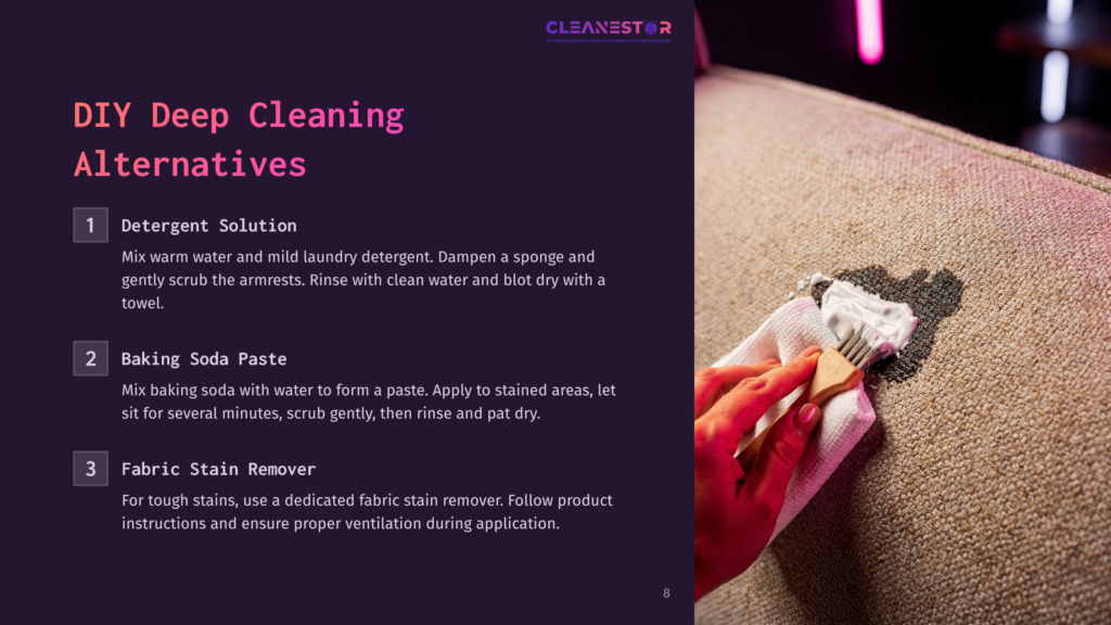 Close-Up Of A Hand Cleaning A Fabric Sofa Stain With A White Cloth And Baking Soda Paste, Showing Diy Deep Cleaning Alternatives.