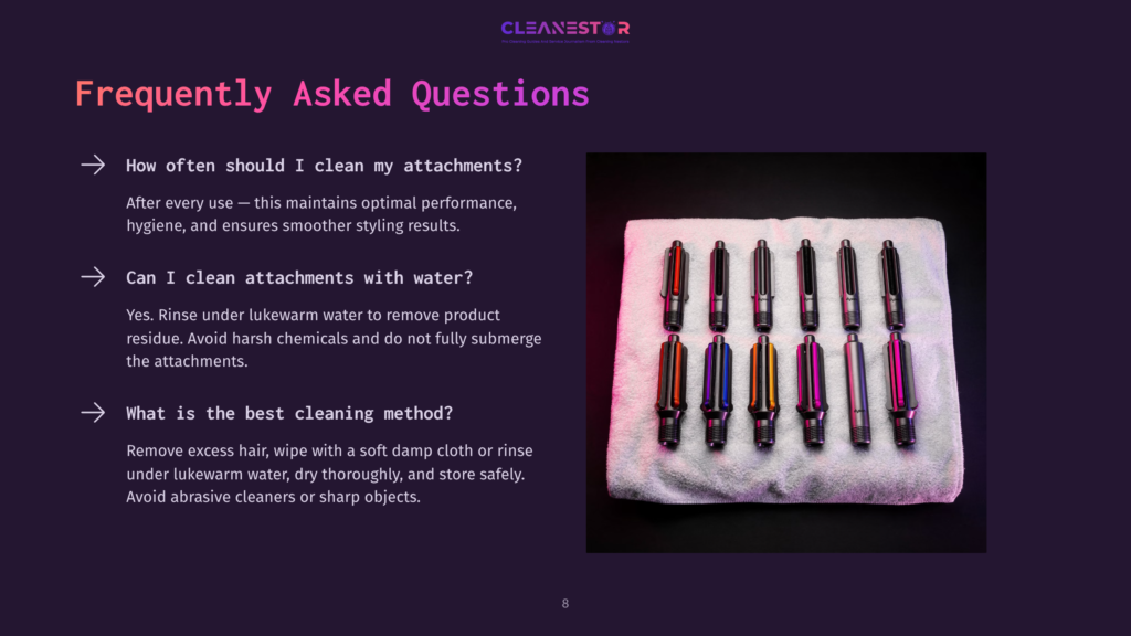 8 Frequently Asked Questions 43 A White Towel Is Laid Out On A Dark Surface, Holding Rows Of Colorful Hair Clipper Attachments. The Attachments Are Arranged In Two Rows, With Vibrant Reds, Oranges, Yellows, Blues, And Purples Visible.