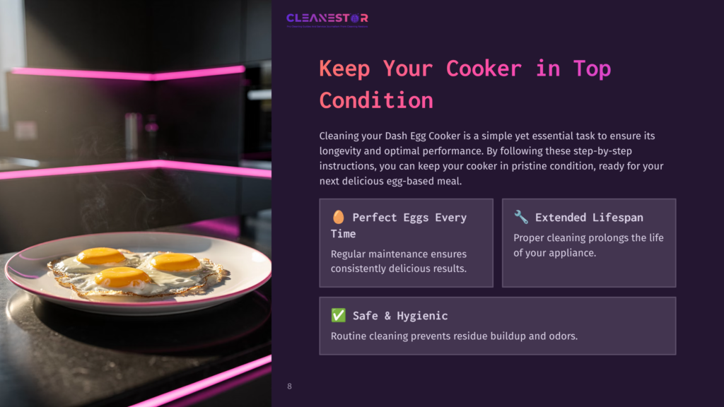 A Dash Egg Cooker With Two Perfectly Cooked Eggs On A Plate, Set Against A Modern, Brightly Lit Background With Pink Accents.