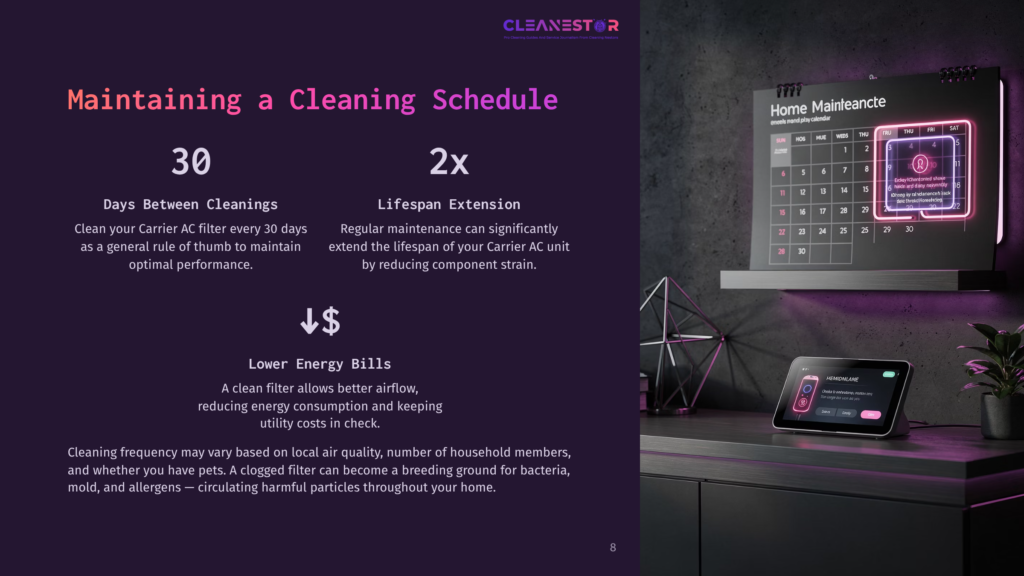 A Modern Home Maintenance Calendar Displays Cleaning Reminders, Alongside A Tablet And Decorative Geometric Elements In Purple Tones.