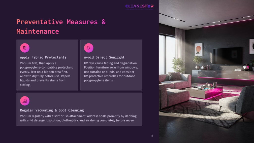 8 Preventative Measures And Maintenance Modern Living Room With Plush Grey Sofas, A Contemporary Coffee Table, And A Large Tv On A Sleek Media Console. The Room Features Ambient Pink Lighting And A Stylish Rug.