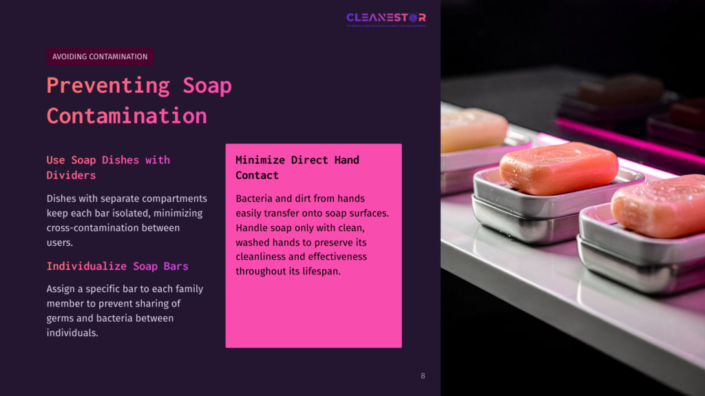 8 Preventing Soap Contamination Three Bars Of Soap, In Shades Of Pink And Orange, Rest In Individual White Soap Dishes. The Dishes Are Stacked, With The Soap Bars Slightly Angled, Creating A Clean And Organized Presentation.