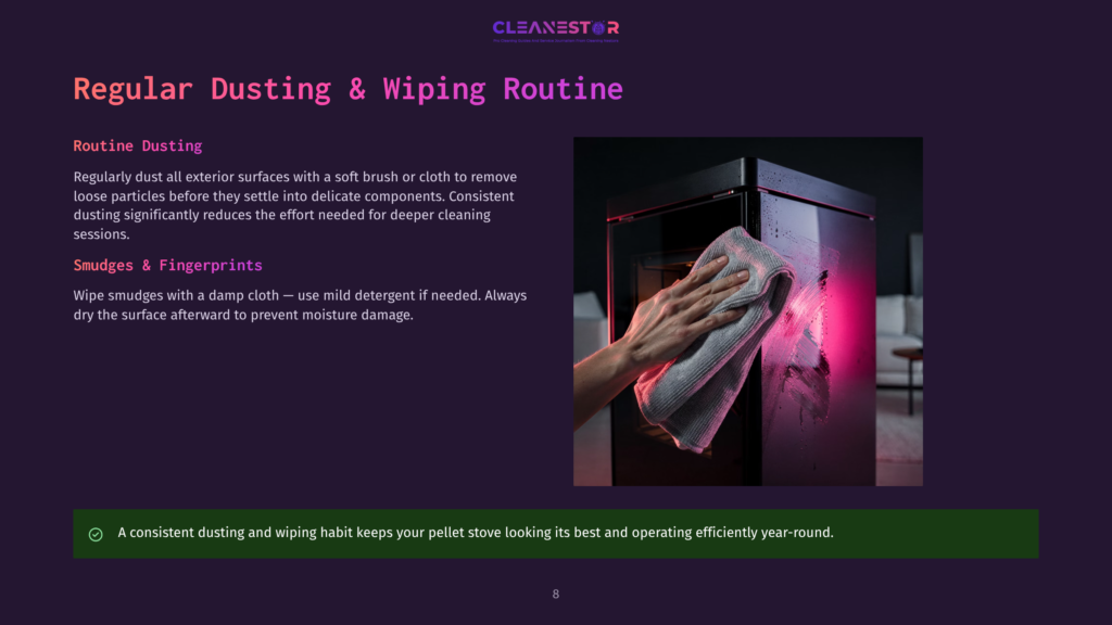 A Close-Up Of A Hand In A Gray Microfiber Cloth Wiping A Black Appliance, Leaving Streaks And Smudges. Pink And Purple Light Illuminates The Scene.