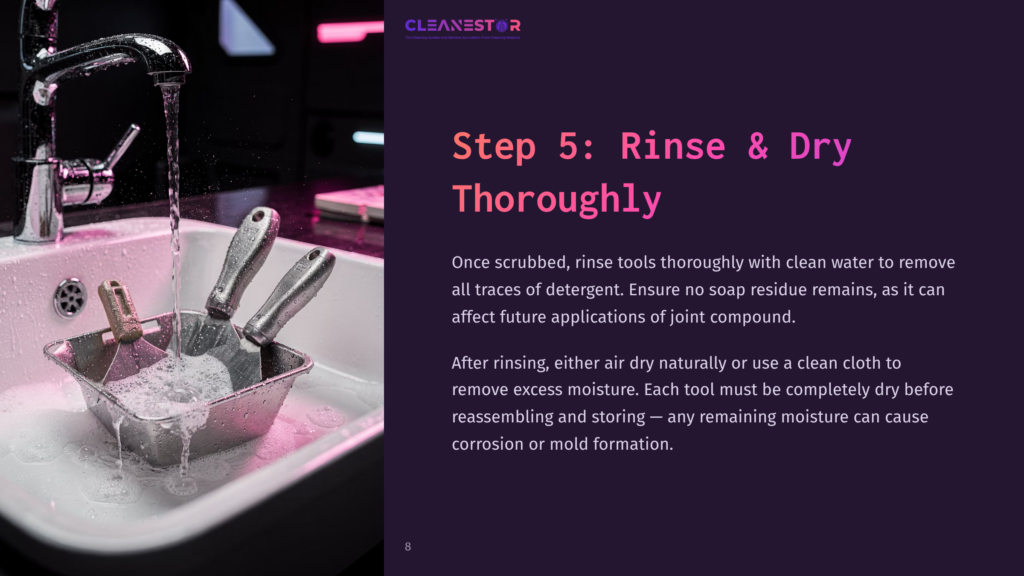 Three Muddy Tools, Including A Trowel And A Bucket, Are Submerged In Soapy Water, With Pink And Blue Lighting In The Background.