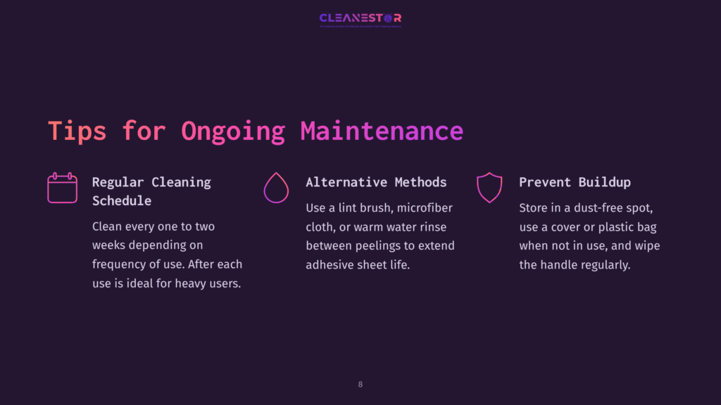 8 Tips For Ongoing Maintenance The Graphic &Quot;Tips For Ongoing Maintenance&Quot; Features Three Icons: A Calendar For &Quot;Regular Cleaning Schedule,&Quot; A Water Droplet For &Quot;Alternative Methods,&Quot; And A Shield For &Quot;Prevent Buildup.&Quot; The Background Is A Dark Purple Gradient.
