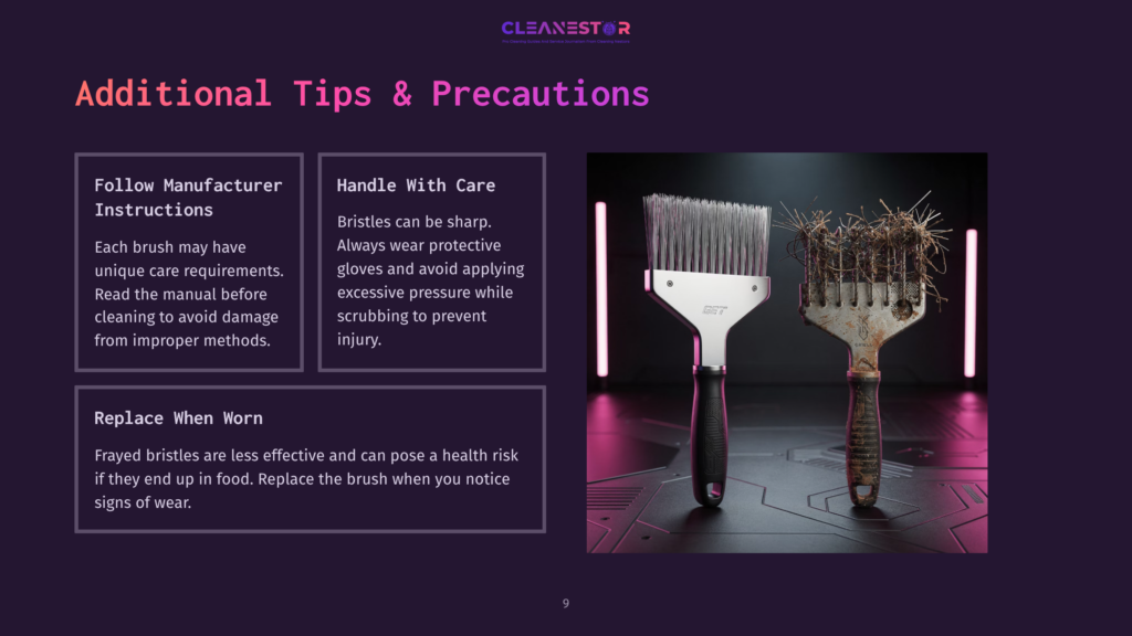 Cleaning Brush Tips: Follow Instructions, Handle With Care, Replace When Worn For Safety And Effectiveness.