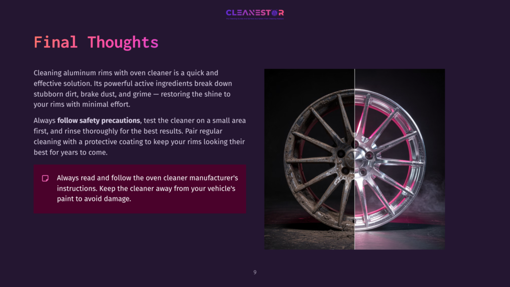A Shiny, Silver Aluminum Rim With A Multi-Spoke Design On A Dark Purple Background, Accompanied By Text Outlining Cleaning Tips.