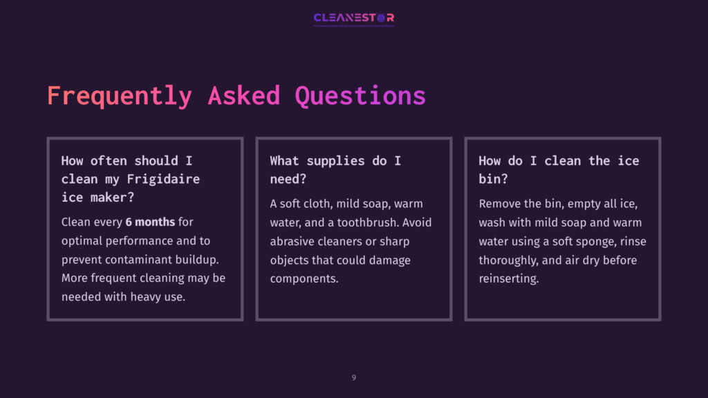 9 Frequently Asked Questions 81 Frequently Asked Questions About Cleaning An Ice Maker, Including How Often To Clean It, What Supplies Are Needed, And How To Clean The Bin.