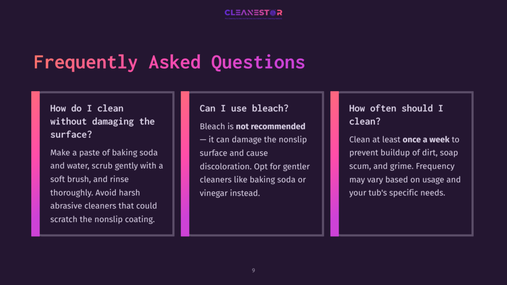 Frequently Asked Questions About Cleaning: How To Clean Without Damaging Surfaces, If Bleach Can Be Used, And Cleaning Frequency.