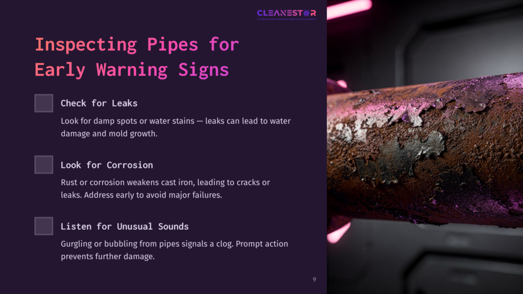 Close-Up Of A Corroded, Rusty Pipe With Peeling Paint, Illuminated By Purple And Pink Light, Highlighting Early Warning Signs Of Pipe Damage And Corrosion.