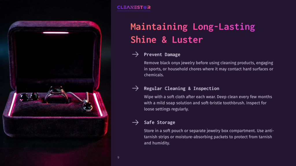 A Luxurious Black Velvet Jewelry Box Displays A Sparkling Diamond Ring, A Pendant Necklace, And Stud Earrings, All Featuring Prominent Black Onyx Stones. The Box Is Illuminated From Within, Highlighting The Gemstones And The Rich Texture Of The Velvet.