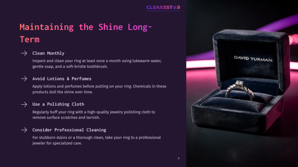 A Velvet Jewelry Box With A Silver David Yurman Ring Inside, Accompanied By A Purple And Pink Gradient Background And Text Instructions.