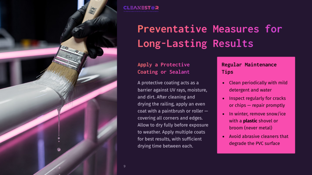 A Gloved Hand Paints A White Railing With A Brush, Applying A Protective Coating For Long-Lasting Results And Preventative Maintenance.