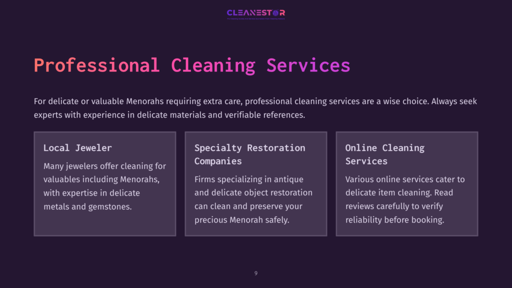 Text On A Purple Background Promoting Cleaning Services For Delicate Menorahs, Including Keywords Like &Quot;Jeweler,&Quot; &Quot;Restoration,&Quot; And &Quot;Online Services.&Quot;