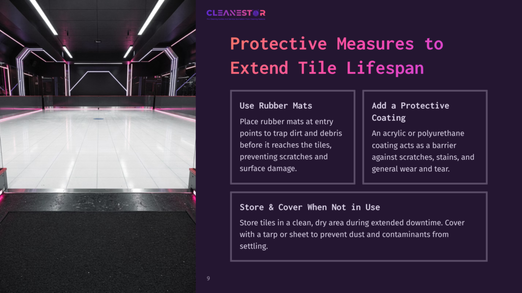 9 Protective Measures To Extend Tile Lifespan Cleanestor Protective Measures To Extend Tile Lifespan: Use Rubber Mats At Entry Points And Add A Protective Coating To Tiles To Prevent Damage And Wear.