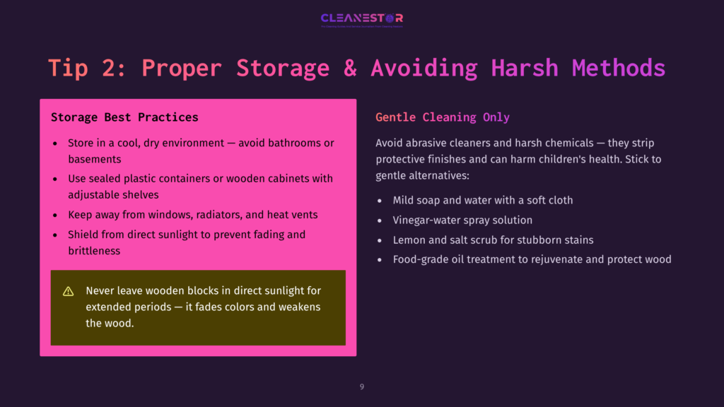 Tip 2: Proper Storage &Amp; Avoiding Harsh Methods. Left Side Lists Storage Best Practices For Bathrooms And Basements. Right Side Lists Gentle Cleaning Alternatives, Avoiding Abrasive Cleaners.