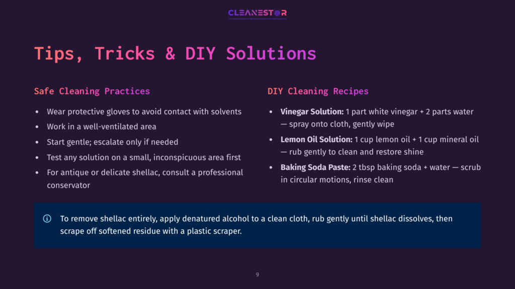 Cleanestor Diy Cleaning Recipes And Safe Cleaning Practices, Including Vinegar Solution, Lemon Oil Solution, And Baking Soda Paste For Cleaning And Restoration.
