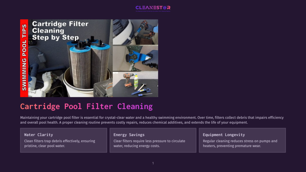 Cartridge Pool Filter Cleaning: Step-By-Step Guide With Images Showing Filter Cleaning, Water Clarity, Energy Savings, And Equipment Longevity.