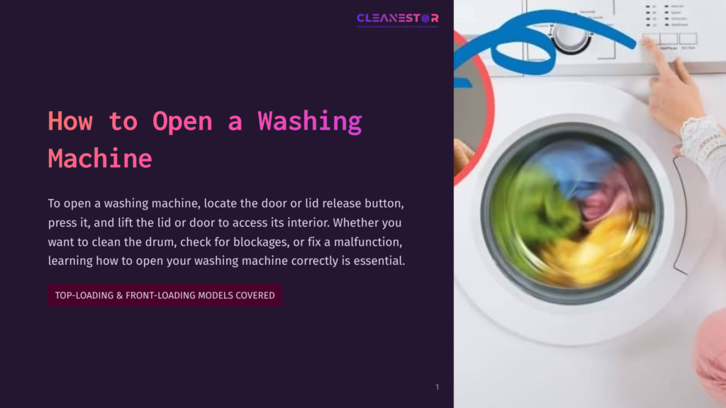 A Close-Up Of A Washing Machine Door Being Opened, Revealing Bright Clothes Inside, With Colorful Motion Blur From Spinning.