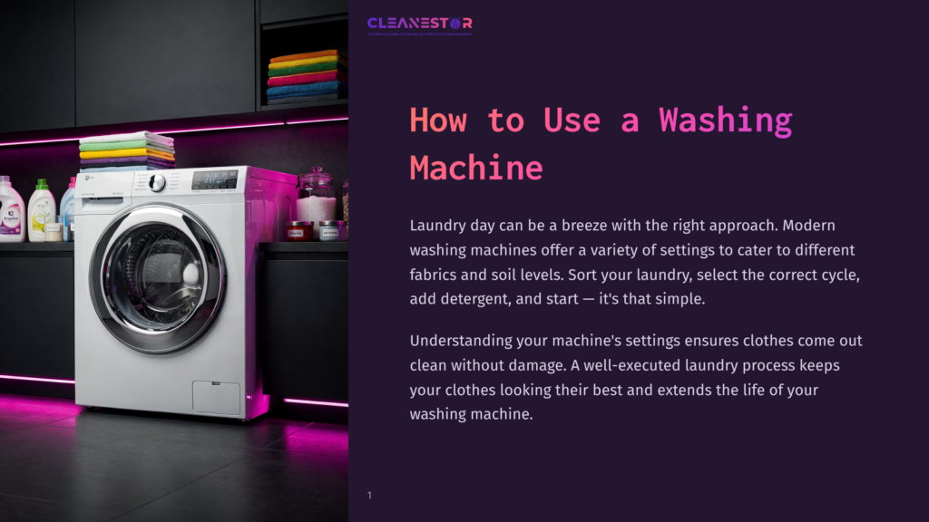 A Modern Front-Loading Washing Machine Stands Against A Dark Backdrop, Featuring Vibrant Purple Led Lighting And Nearby Laundry Items.