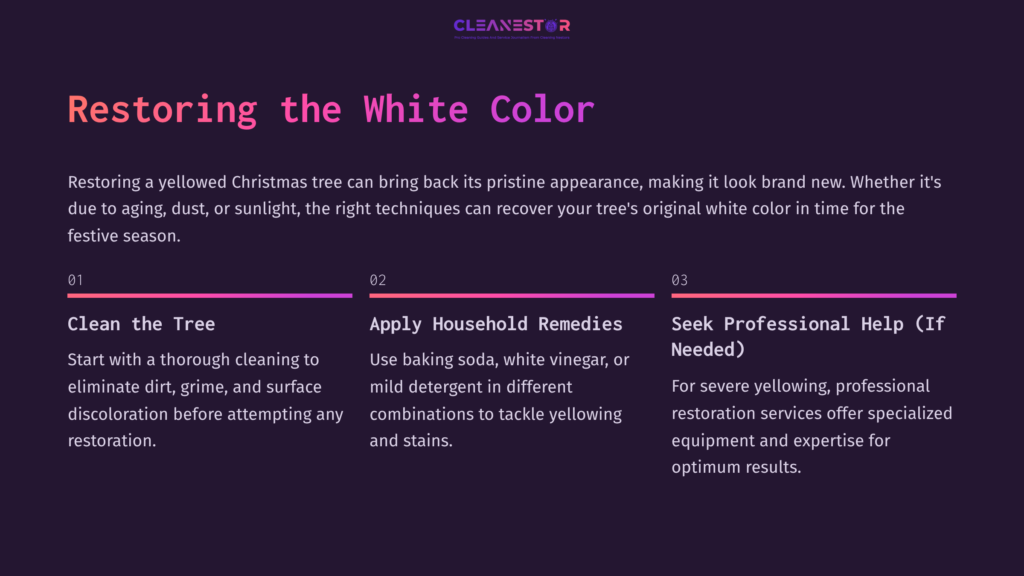 4 Restoring The White Color Text On A Dark Background Outlining Steps To Restore A White Christmas Tree'S Color, Including Cleaning, Using Household Remedies, And Seeking Professional Help.